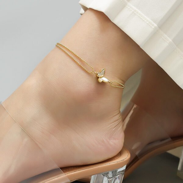 Tobillera dorada dable mariposa nacar de Acero titanio chapado en oro