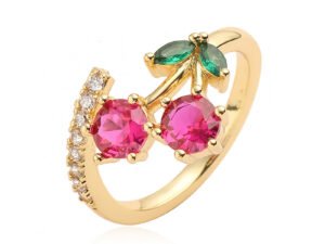 Anillo dorado circonias cereza Chapado en oro