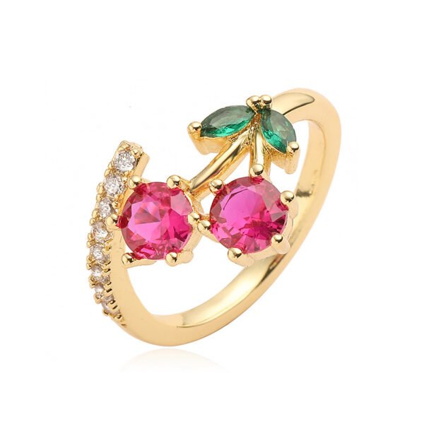 Anillo dorado circonias cereza Chapado en oro