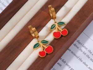 Argollas doradas cereza Acero Inoxidable chapado en oro de 18k