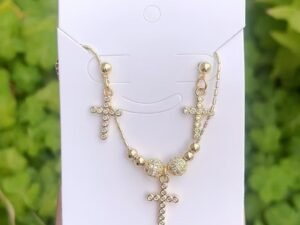 Set dorado cruz circonias Chapado en oro de 18k