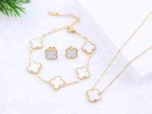 Set Van Cleef blanco Acero Inoxidable chapada en oro de 18k