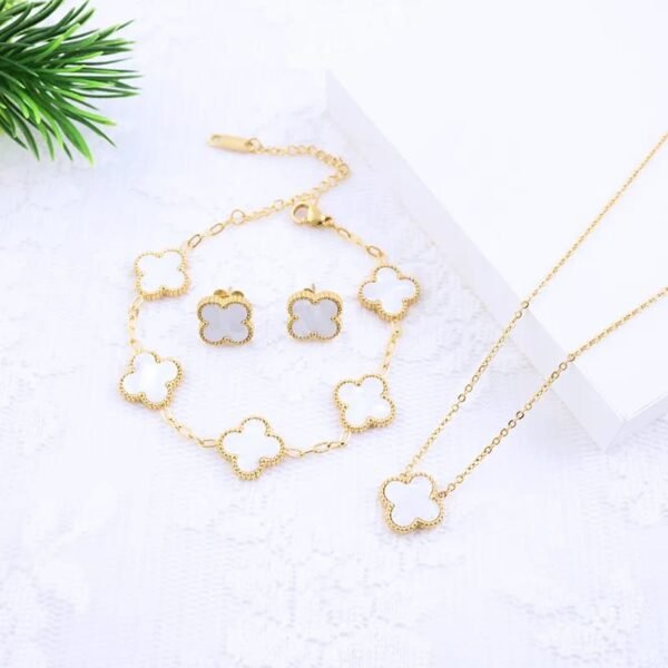 Set Van Cleef blanco Acero Inoxidable chapada en oro de 18k