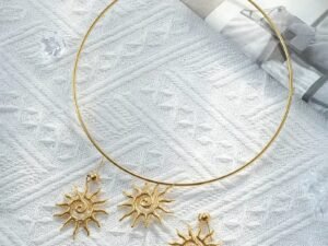 Set dorado omega sol acero inoxidable chapado en oro de 14k