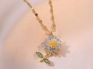 Collar dorado girasol giratorio cadena crispeta Acero Titanio