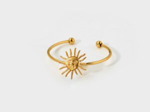 Anillo dorado sol ajustable acero inoxidable