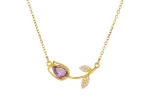 Collar dorado tulipán morado acero inoxidable chapado en oro 18k