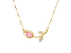 Collar dorado tulipán rosa acero inoxidable chapado en oro 18k