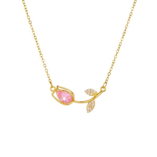 Collar dorado tulipán rosa acero inoxidable chapado en oro 18k