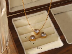 Set dorado corazon cristal Acero inoxidable chapado en oro 18k
