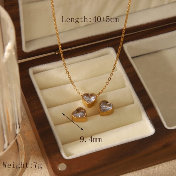 Set dorado corazon cristal Acero inoxidable chapado en oro 18k
