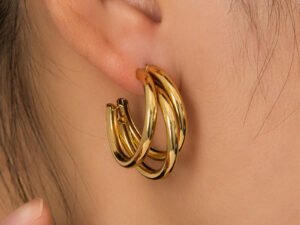 Arete dorado triple aro acero titanio