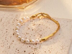 Pulsera dorada con perlas Acero inoxidable chapado en rar 18k