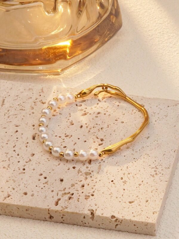Pulsera dorada con perlas Acero inoxidable chapado en rar 18k