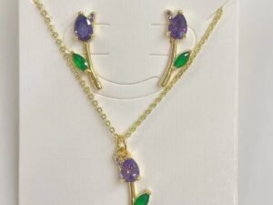 Set dorado tulipán  cristal morado chapa de oro 18k