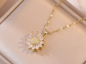 Collar dorado girasol giratorio cristal  Acero titanio