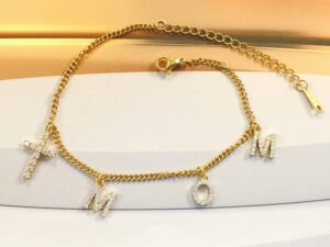 Pulsera dorado con letras full circonias Acero inoxidable chapado en oro 18k