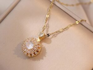 Collar dorado girasol giratorio rectangulares full zirconias Acero titanio