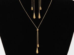 Set dorado ajustable en forma de gota Acero inoxidable chapado en oro 16k