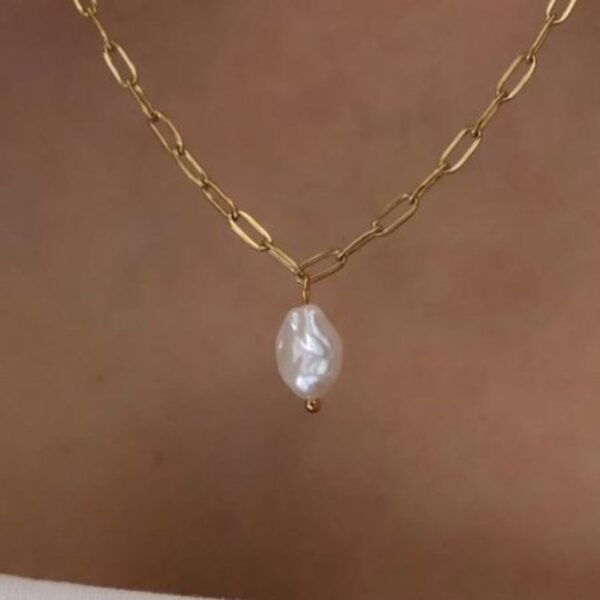 Collar dorado eslabón mediano con perla Acero inoxidable chapado en oro 18k