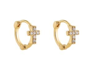 Arete dorado argolla con cruz full circonia Acero inoxidable