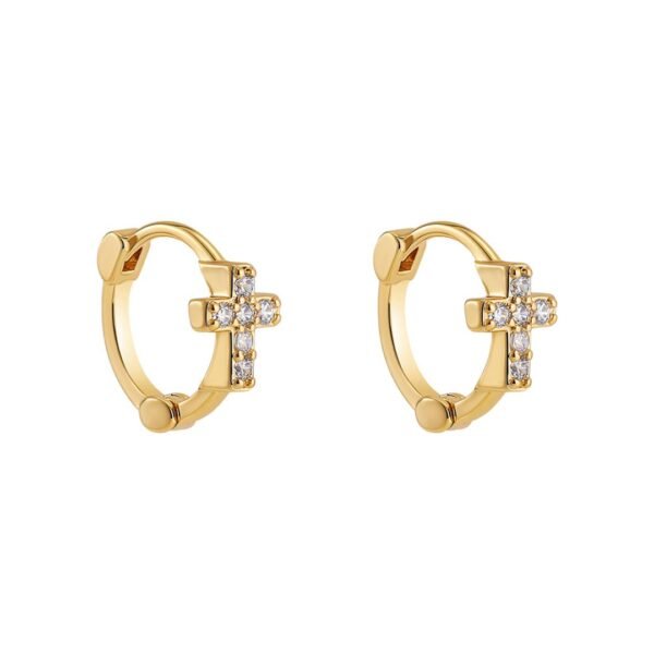 Arete dorado argolla con cruz full circonia Acero inoxidable