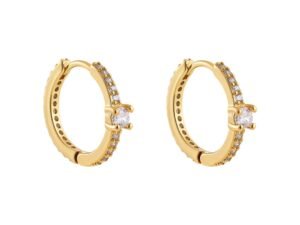 Arete dorado argolla de prensar full circonia Acero inoxidable