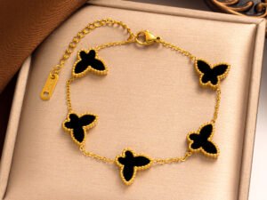 Pulsera dorada mariposas negras Acero titanio