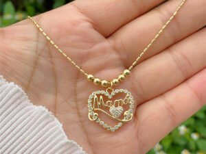 Collar dorado corazon circonias mama Chapado en  oro 18k