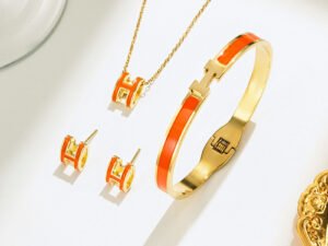 Set dorado dupe Hermes naranja Acero inoxidable chapado en oro 18k