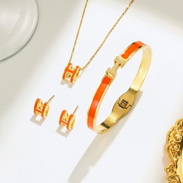 Set dorado dupe Hermes naranja Acero inoxidable chapado en oro 18k