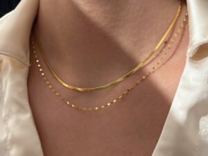 Collar dorado doble cadena snake y crispeta Acero inoxidable
