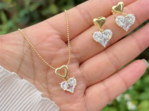 Set dorado corazon cristal Chapados en oro 18k