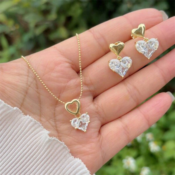 Set dorado corazon cristal Chapados en oro 18k