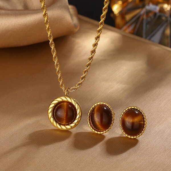 Collar dorado cadena lazo piedra cafe Acero inoxidable chapado en oro 18k