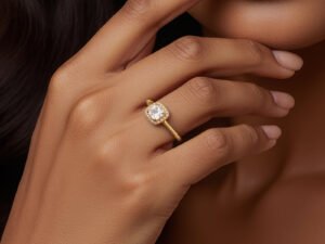 Anillo dorado cuadrado circonias Acero inoxidable chapado en oro 18k