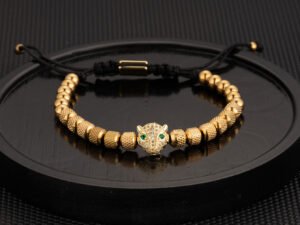 Pulsera dorada Leopardo para caballero de acero inoxidable chapa de oro de 18k