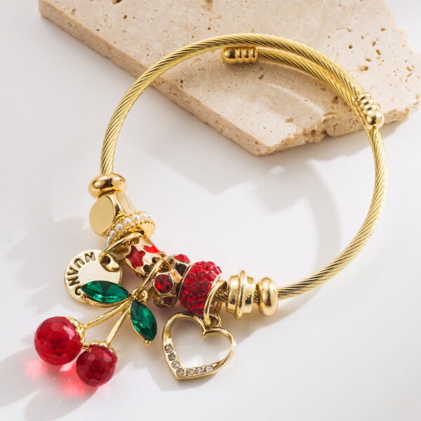 Pulsera estilo pandora cereza corazon Acero Titanio charms de aleación