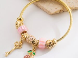 Pulsera estilo pandora charms cereza llave acero inoxidable charms de aleacion