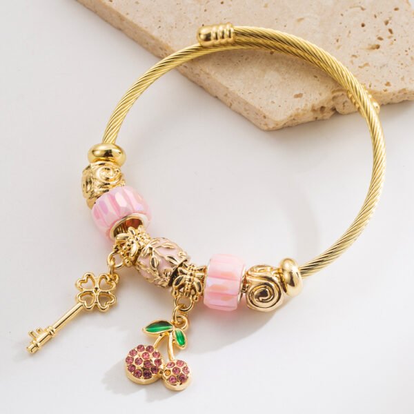 Pulsera estilo pandora charms cereza llave acero inoxidable charms de aleacion