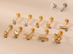 Piercing 1 pieza forma de corazón Acero inoxidable chapado en oro de 18k