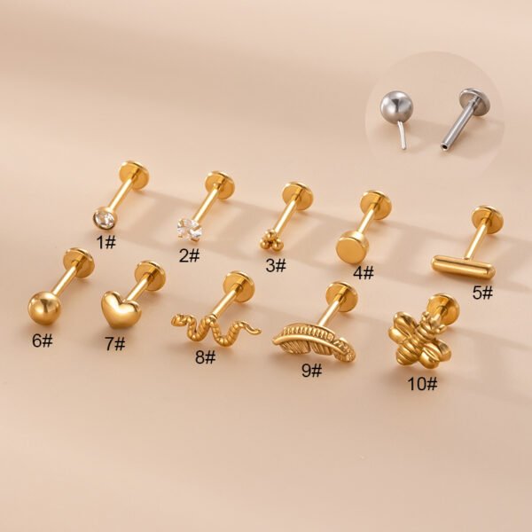 Piercing 1 pieza forma de corazón Acero inoxidable chapado en oro de 18k