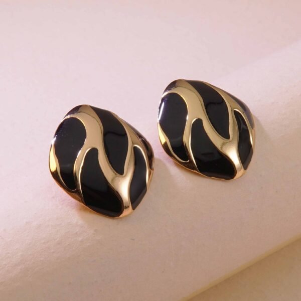 Aretes esmaltados negros Acero inoxidable chapado en oro 18k
