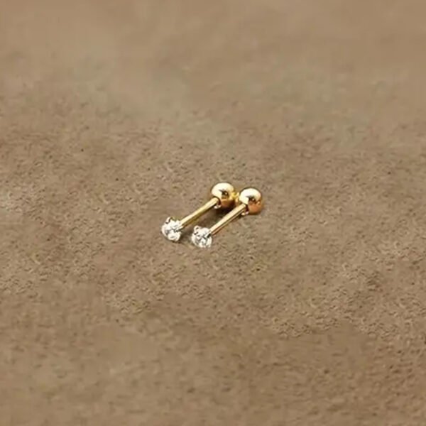 Aretes circonia 3mm cierre de rosca Acero inoxidable chapado en oro de 18k
