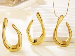 Set  ovalo grande Acero inoxidable chapado en oro 18k
