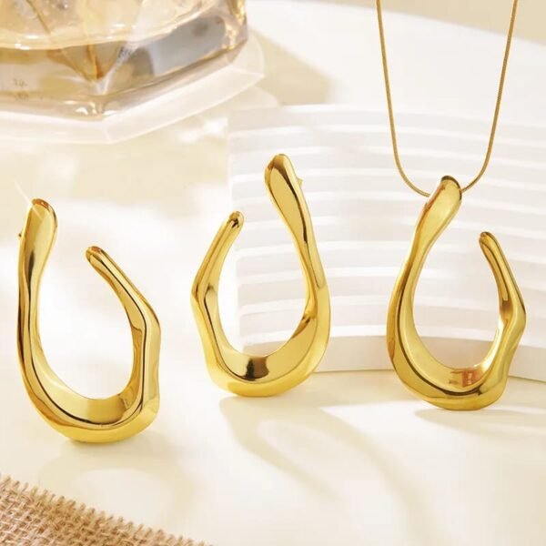 Set  ovalo grande Acero inoxidable chapado en oro 18k