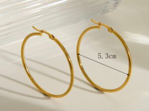 Argollas lisas 5.3cm acero inoxidable chapados en oro 18k