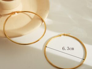 Argollas lisas 6.3cm acero inoxidable chapados en oro 18k