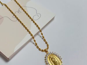Collar virgen cadena bolas ovaladas Acero inoxidable chapado en oro 18k
