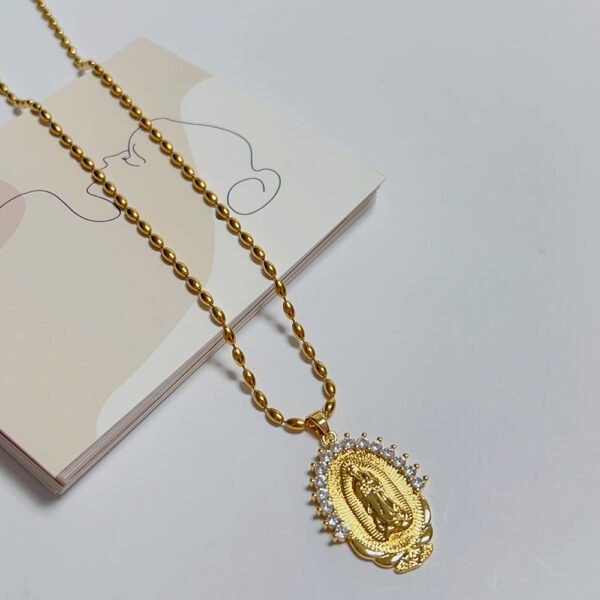 Collar virgen cadena bolas ovaladas Acero inoxidable chapado en oro 18k